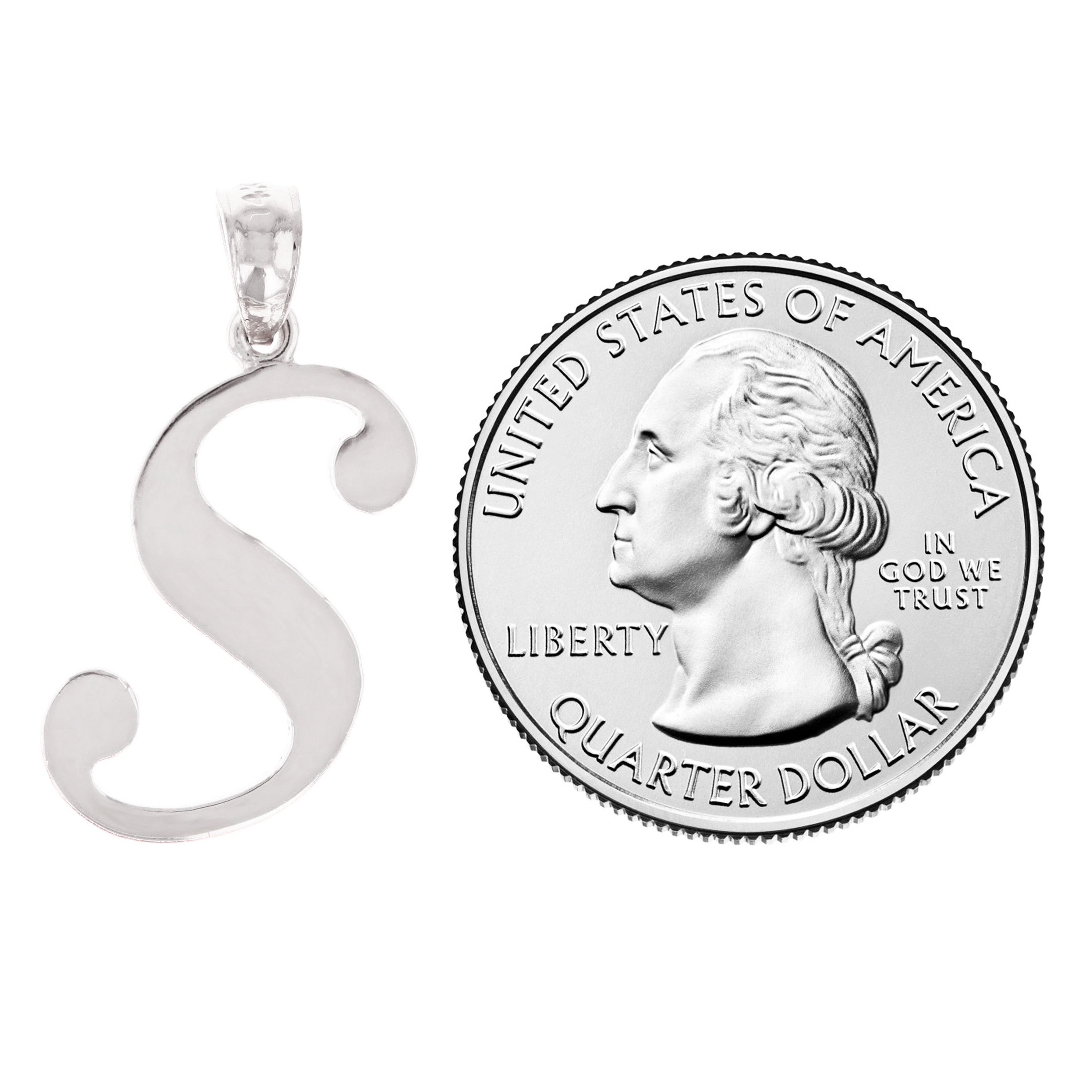14k White Gold Initial Letter S Alphabet Charm Pendant - Letter S,White