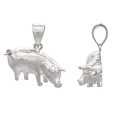 14k White Gold Textured Pig Artisan Charm Pendant - White
