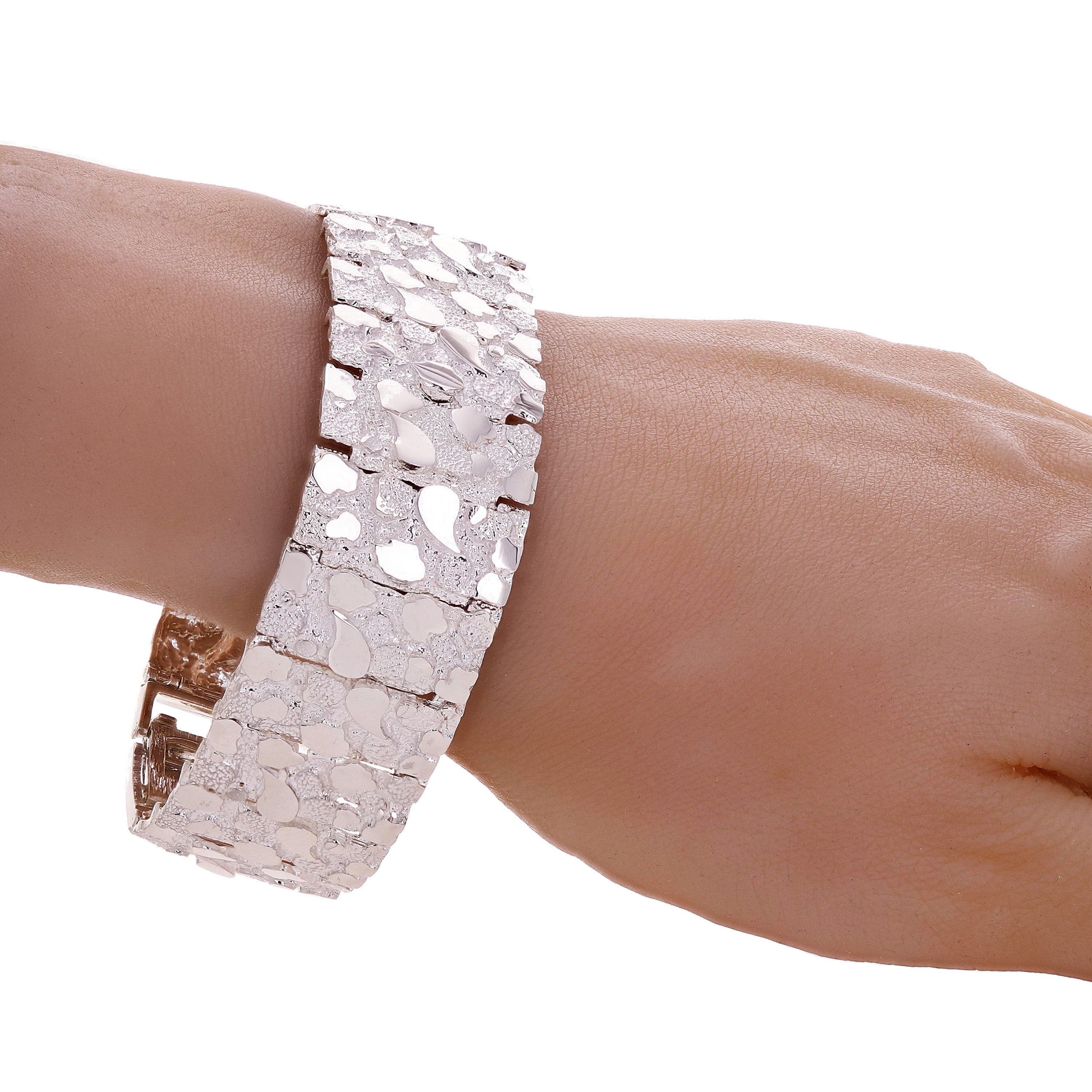 925 Solid Sterling Silver Nugget Bracelet Adjustable 24.5mm 8-8.5" 56.5 grams