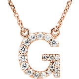 14k Rose Gold Diamond Initial Letter G Alphabet Rolo Pendant Necklace 18" - Letter G,Rose