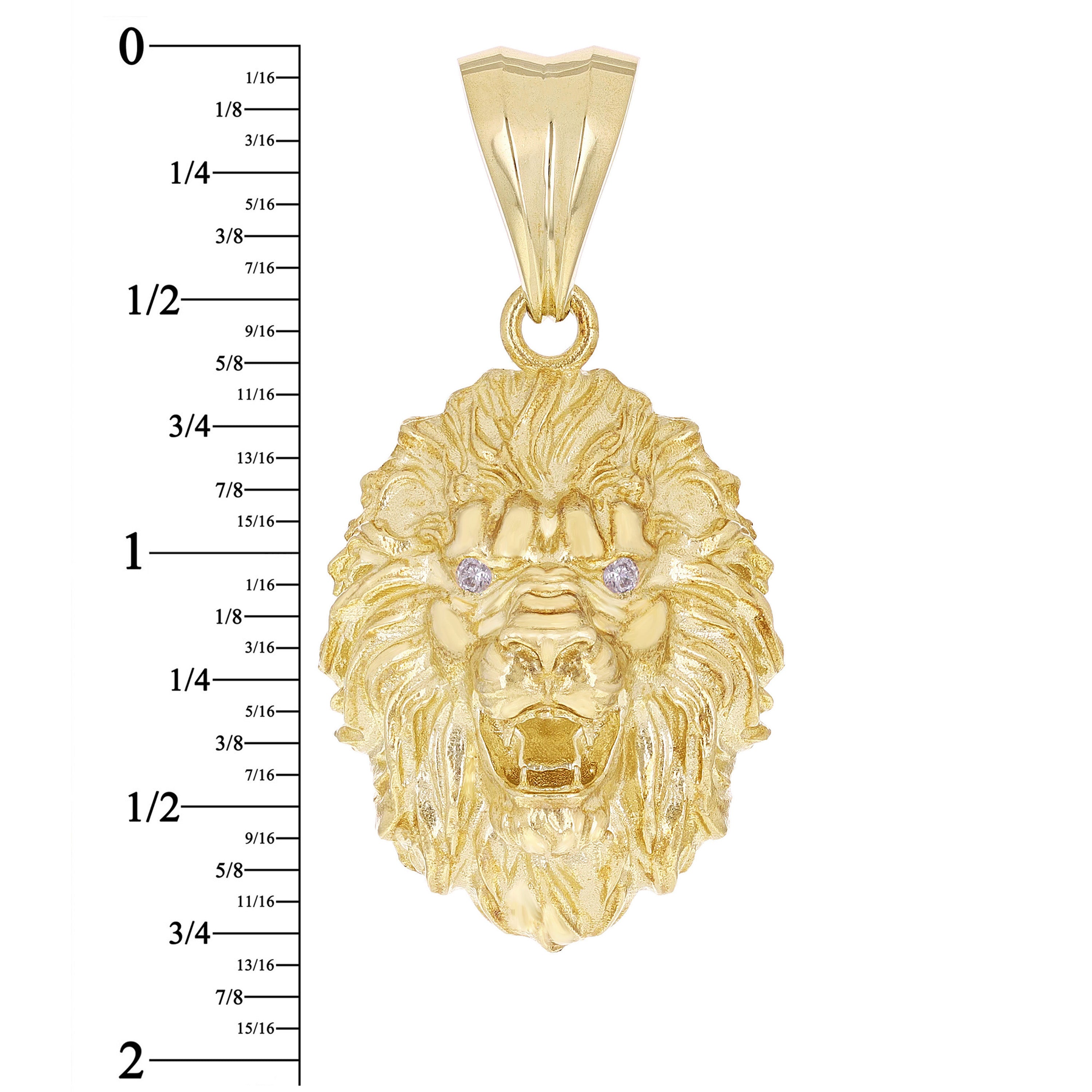 14k Yellow Gold 3D Lion Head Charm Pendant 1.8" with Diamond Eyes 12 grams - Medium 12 grams