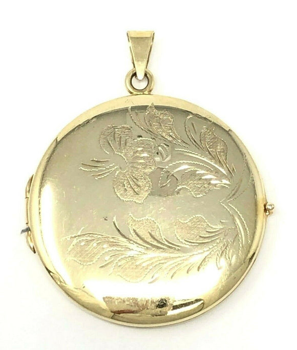 Italian 14k Yellow Gold Vintage Floral Round Locket Charm Pendant 1.85