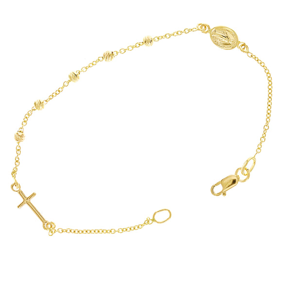 Italian 14k Yellow Gold Miraculous Medal Charm Rosary Bracelet 7
