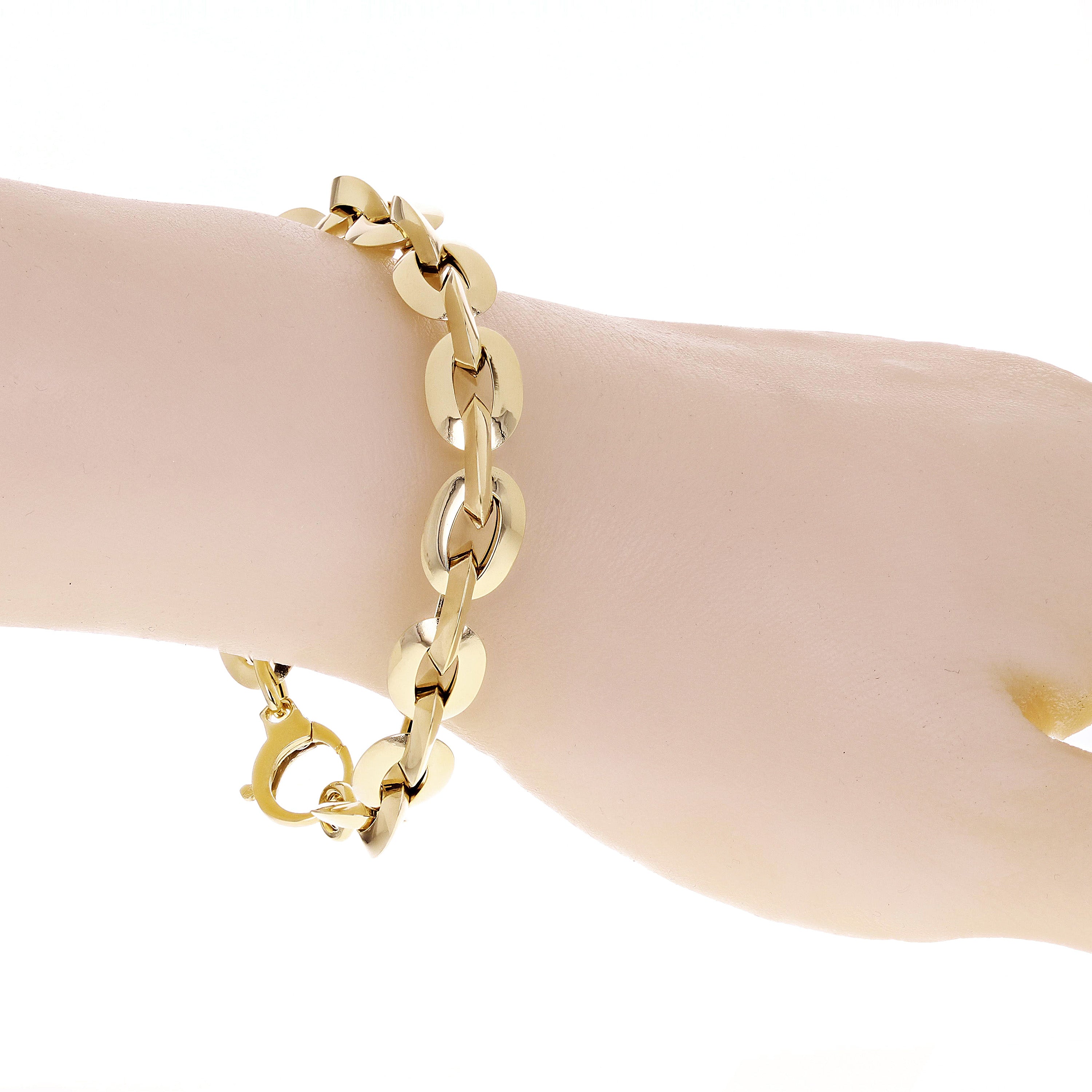 Italian 14k Yellow Gold Hollow Oval Link Bracelet 7.75" 10mm 8.5 grams