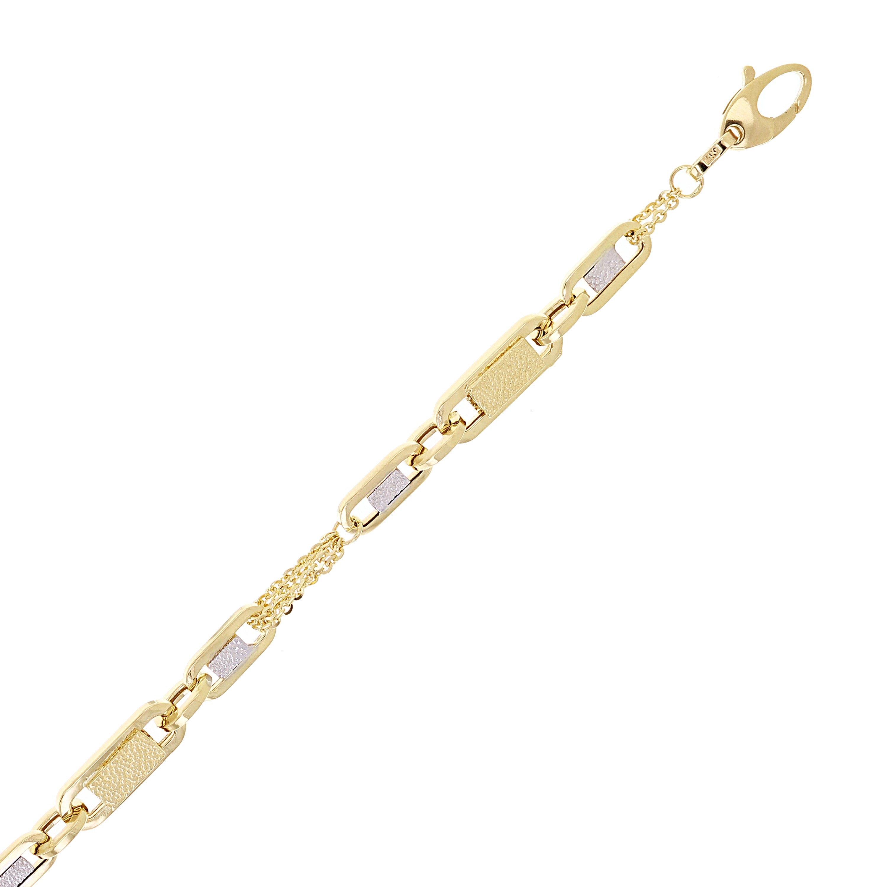 Italian 14k Two Tone Gold Paper Clip Link Rolo Chain Bracelet 7.5" 6mm 6.5 grams