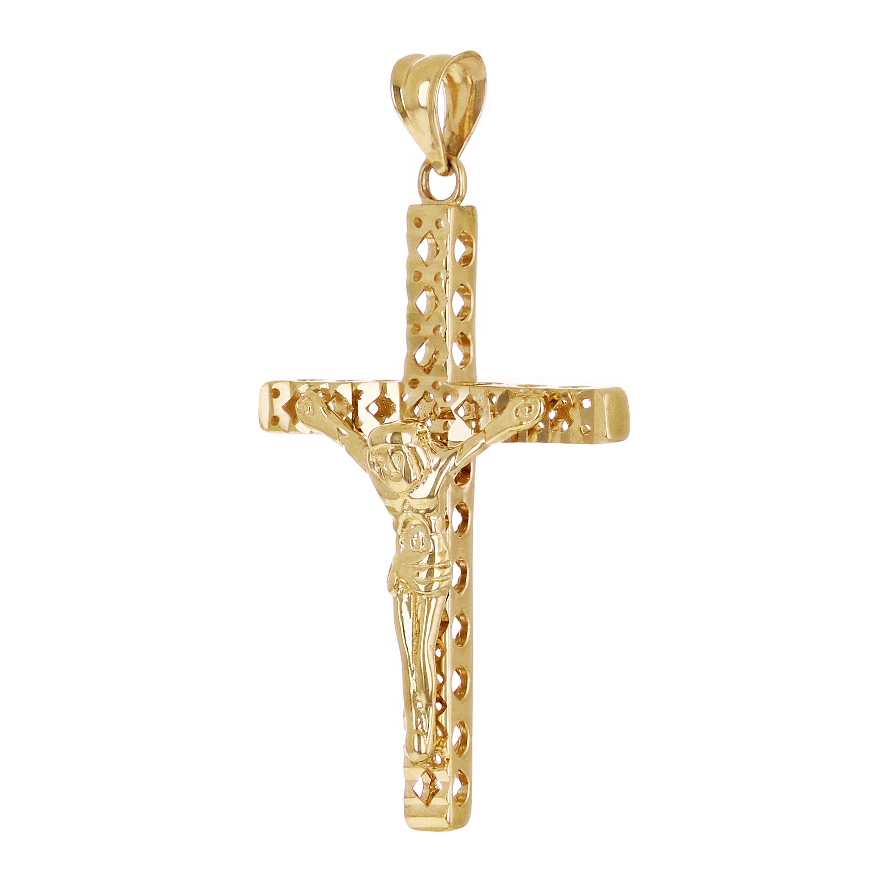 Italian 14k Yellow Gold 3D Diamond Cut Crucifix Cross Charm Pendant 1.4" 2.2g