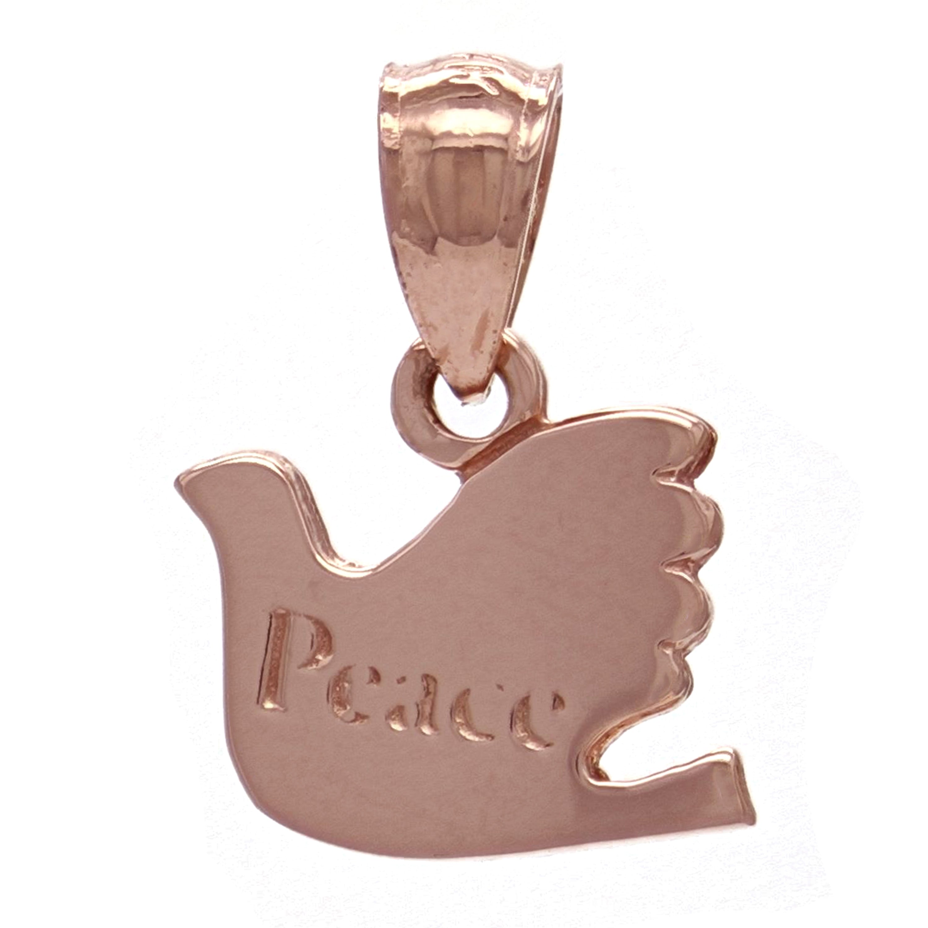14k Rose Gold "Peace" Modern Dove Artisan Charm Pendant - Rose