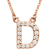 14k Rose Gold Diamond Initial Letter D Alphabet Rolo Pendant Necklace 18" - Letter D,Rose