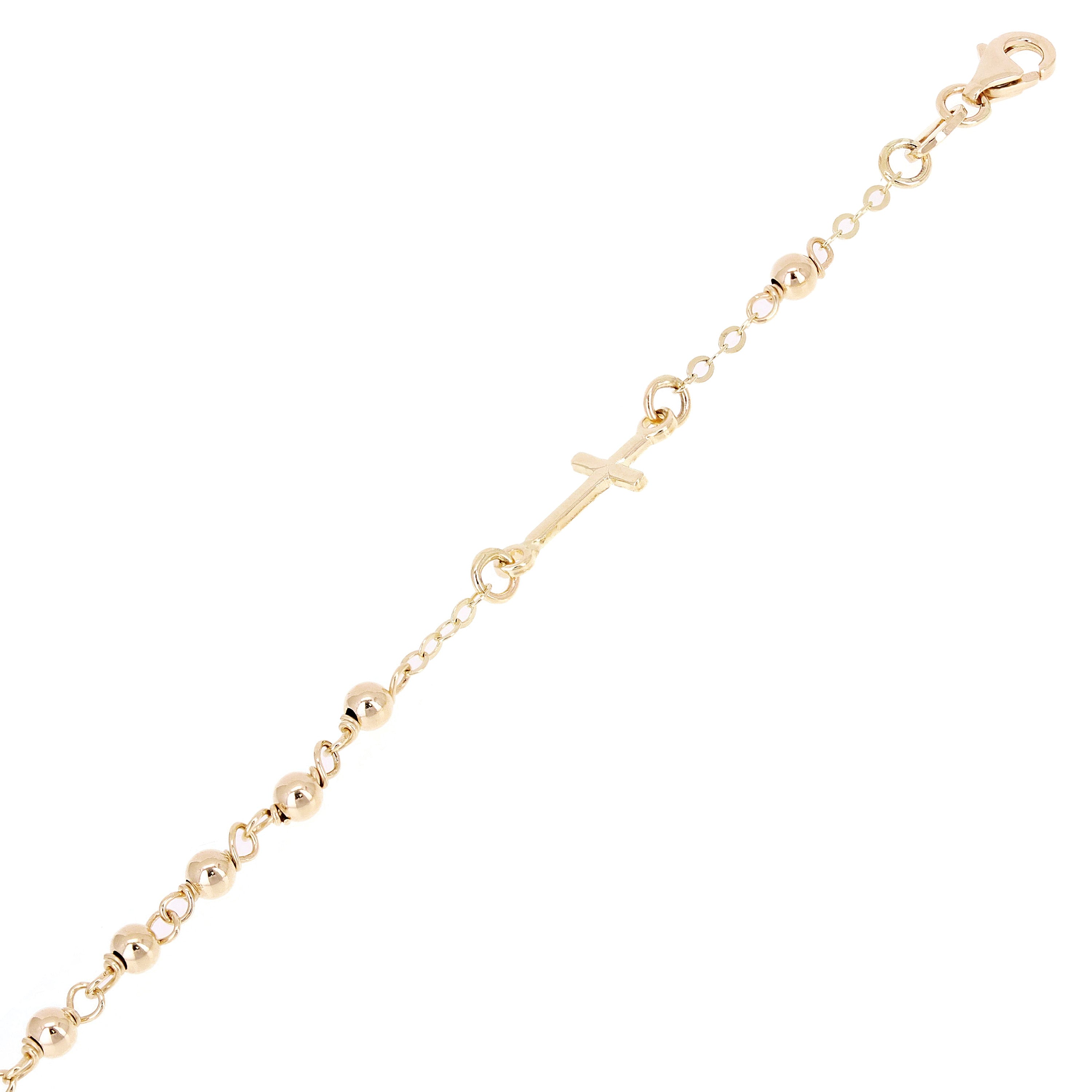 Italian 14k Yellow Gold Miraculous Medal Rosary Bracelet 7.5" 3mm 2.9 grams