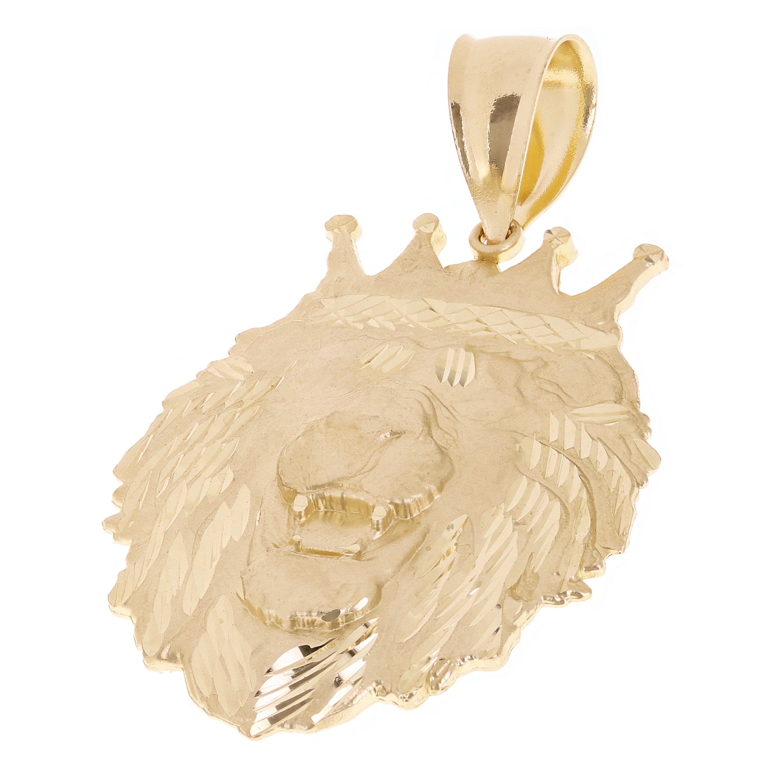 14k Yellow Gold Solid Diamond Cut Head Face Lion King Pendant 2.2" 8.6 grams - Large