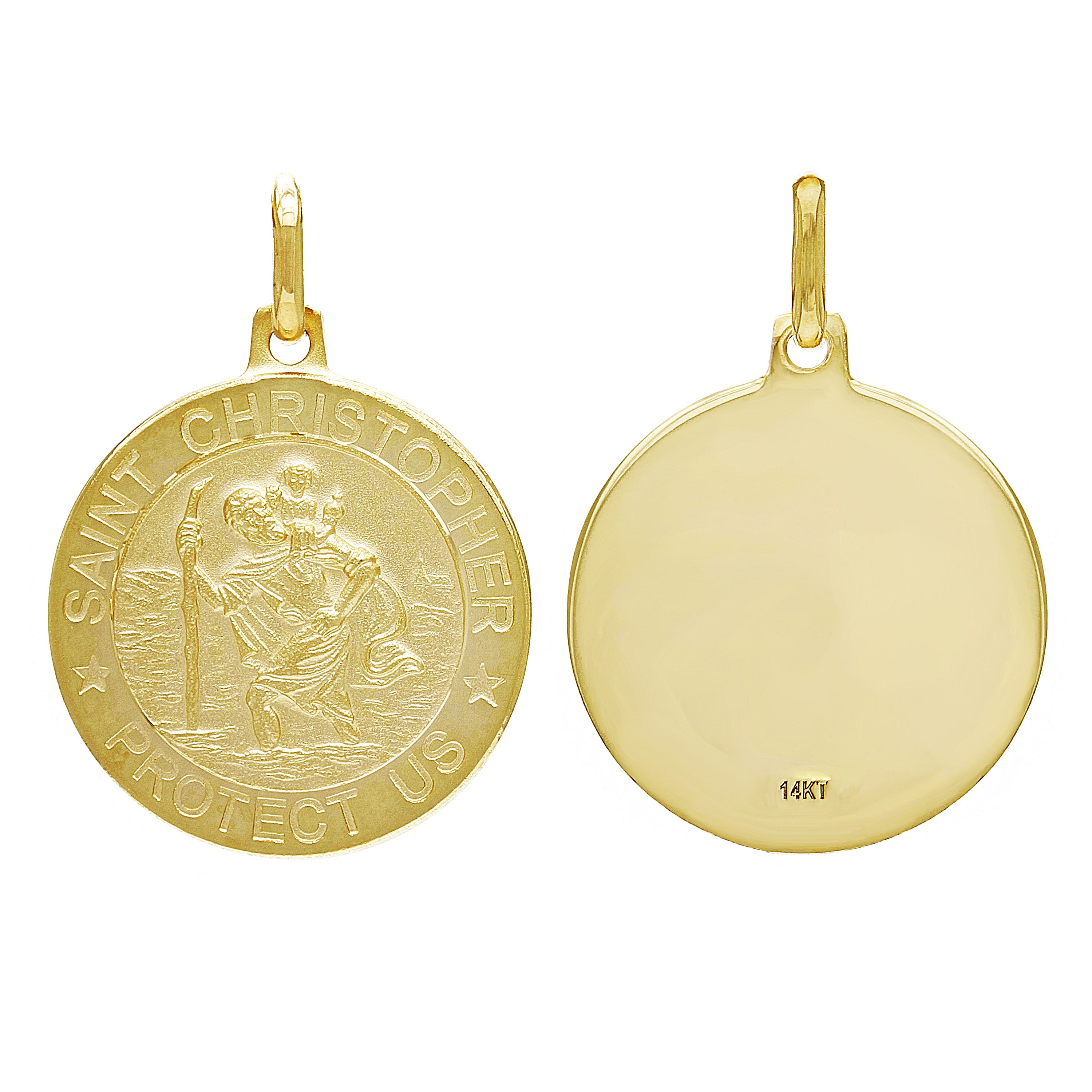 Italian 14k Yellow Gold Saint Christopher Protect Us Charm Pendant 1.2" 4.4grams