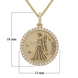 14k Yellow Gold Diamond Zodiac Sign Virgo Pendant Necklace 18" - Virgo,Yellow