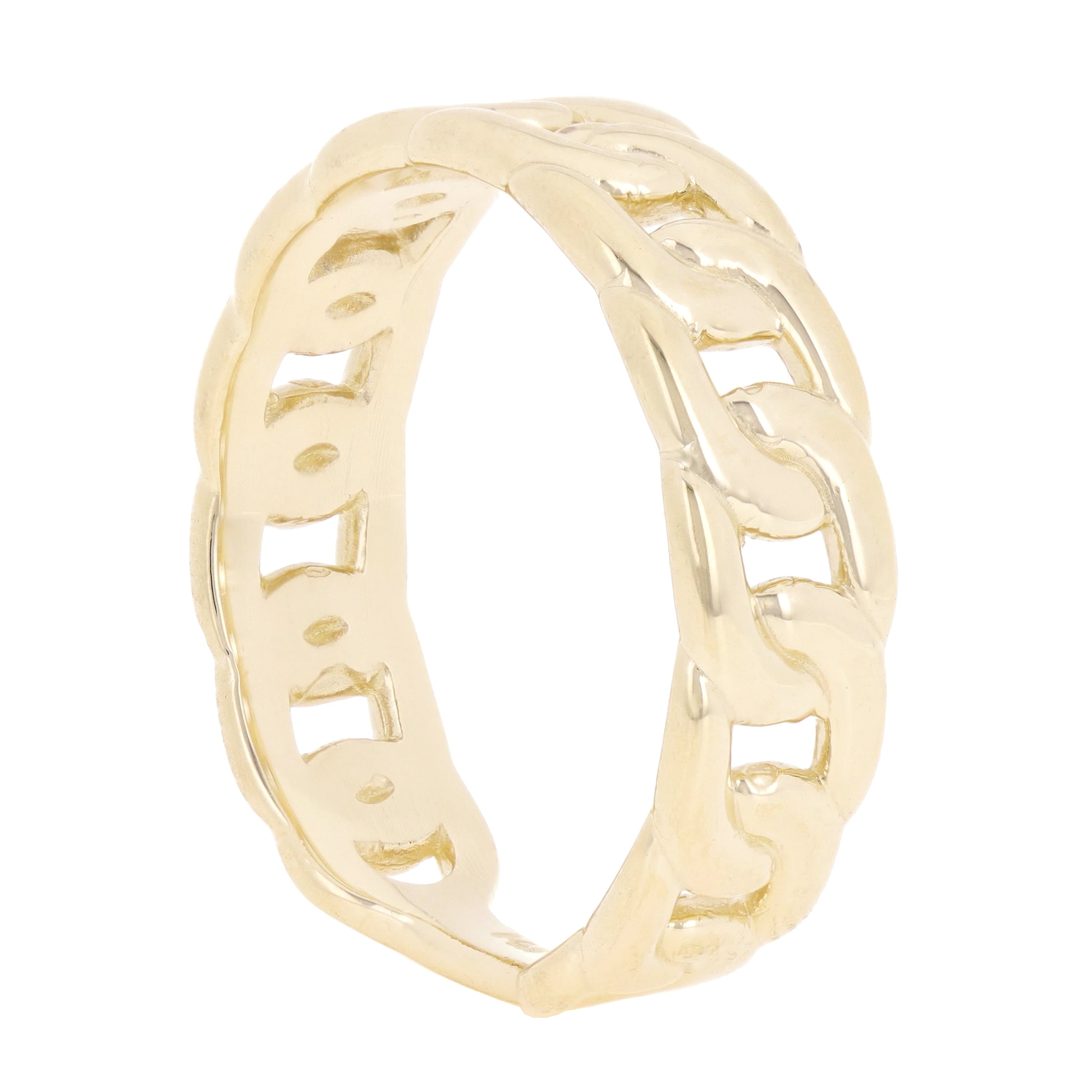 14k Yellow Gold Cuban Link Ring Chain Stackable Ring Band Size 6.75 3.6 grams - Yellow