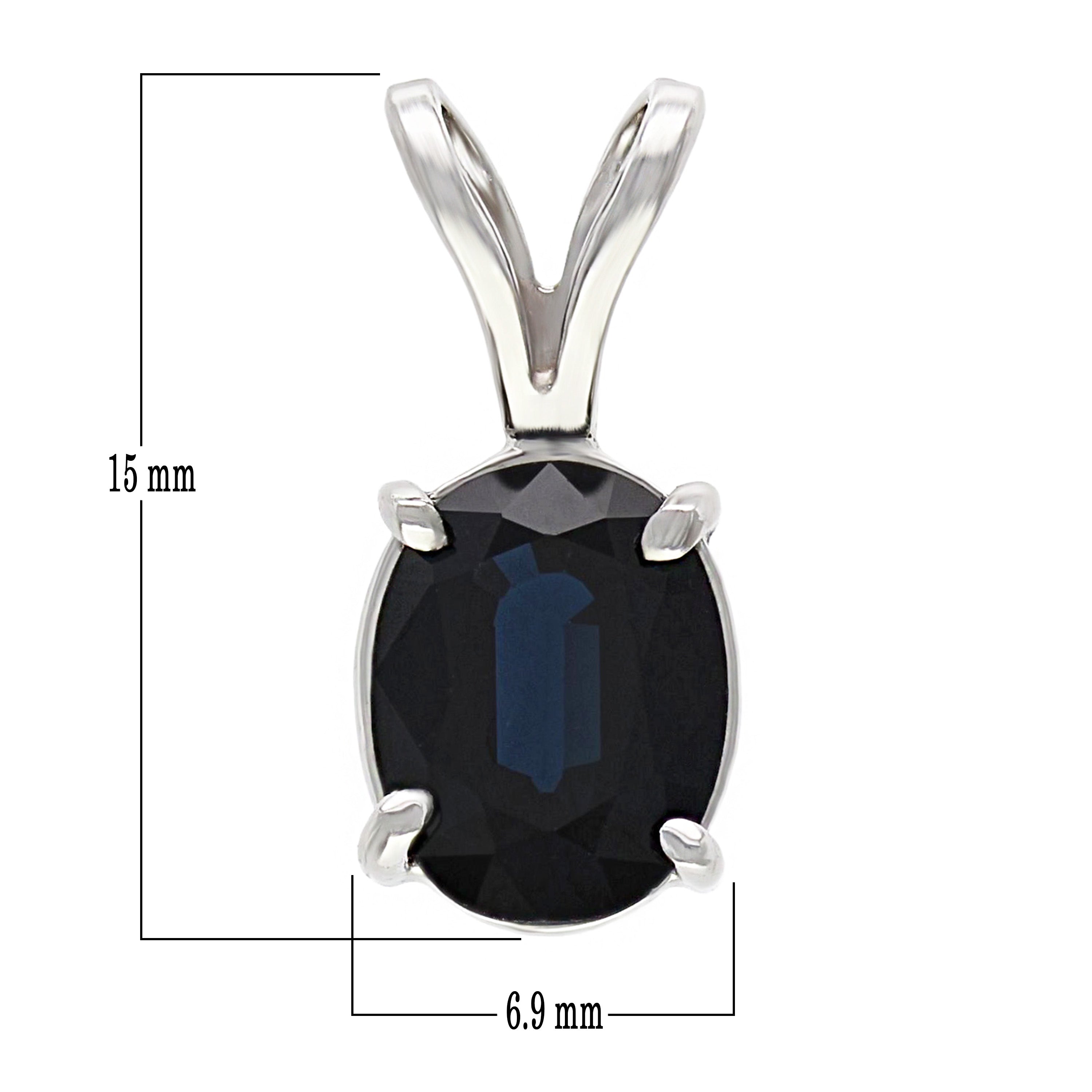 14k White Gold Sapphire Solitaire Oval Double Bail Pendant