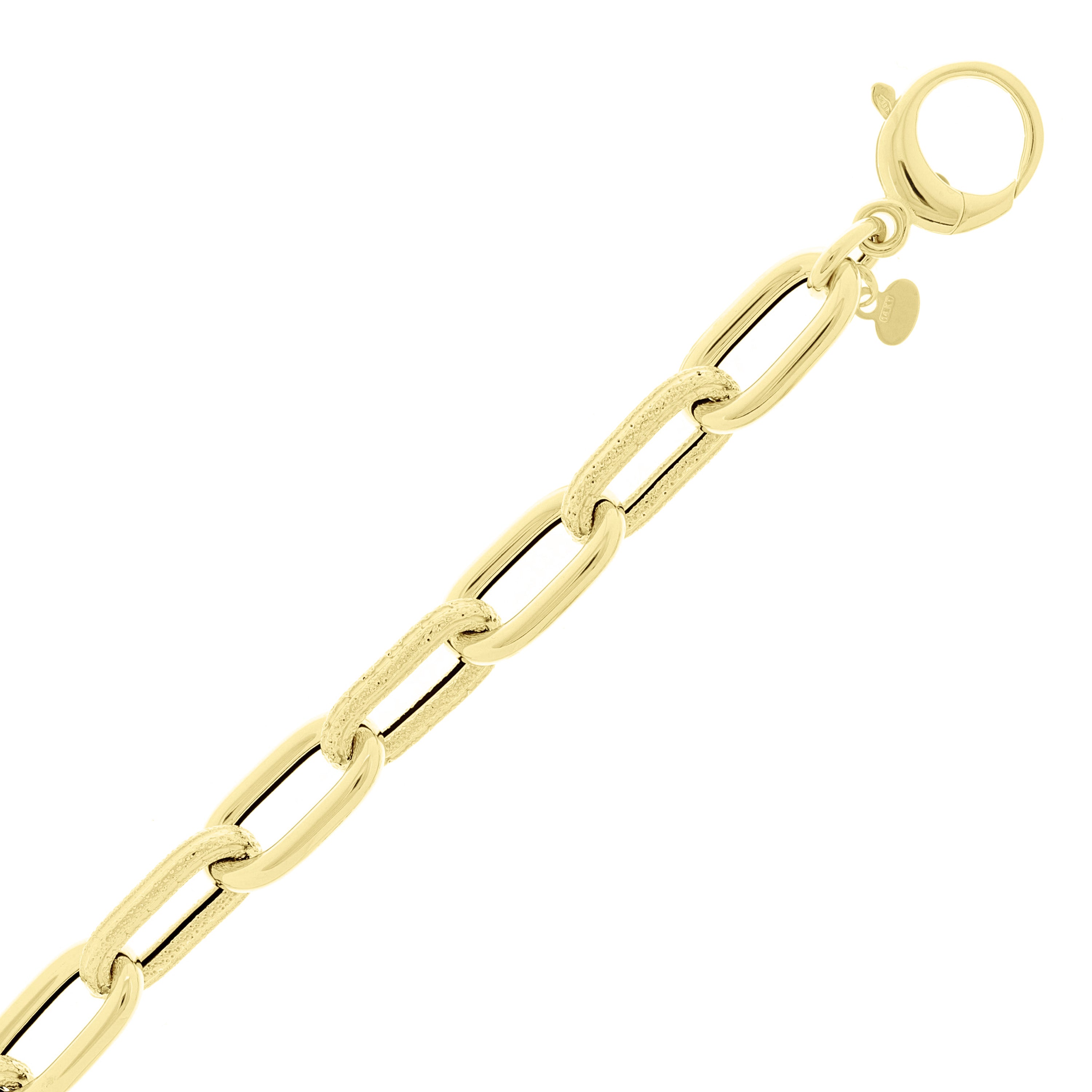 Italian 14k Yellow Gold Plain & Satin Finish Paper Clip Bracelet 8" 8.9mm 6.4g