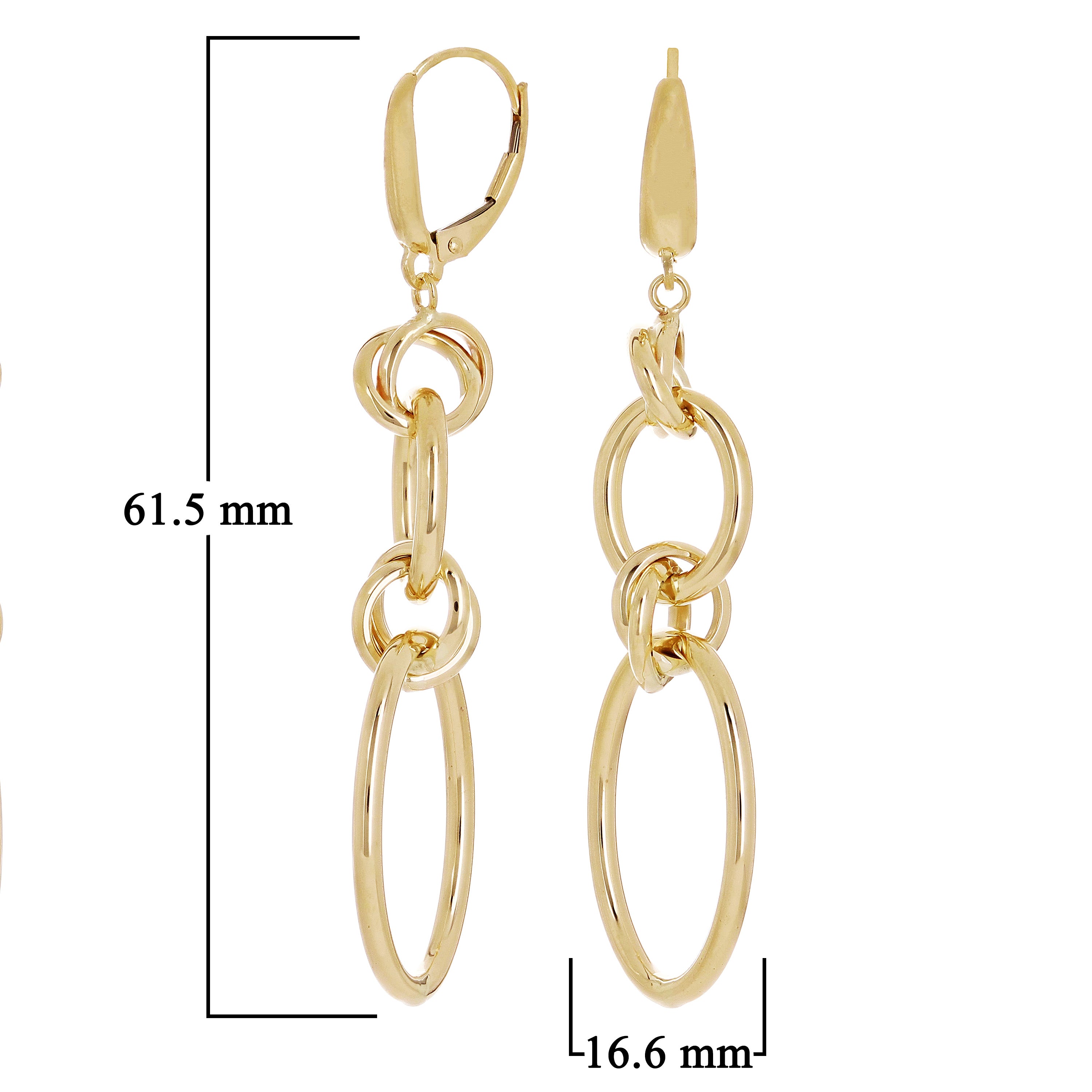 Italian 14k Yellow Gold Polished Graduated Oval Dangle Earrings 2.4" 3.4 grams