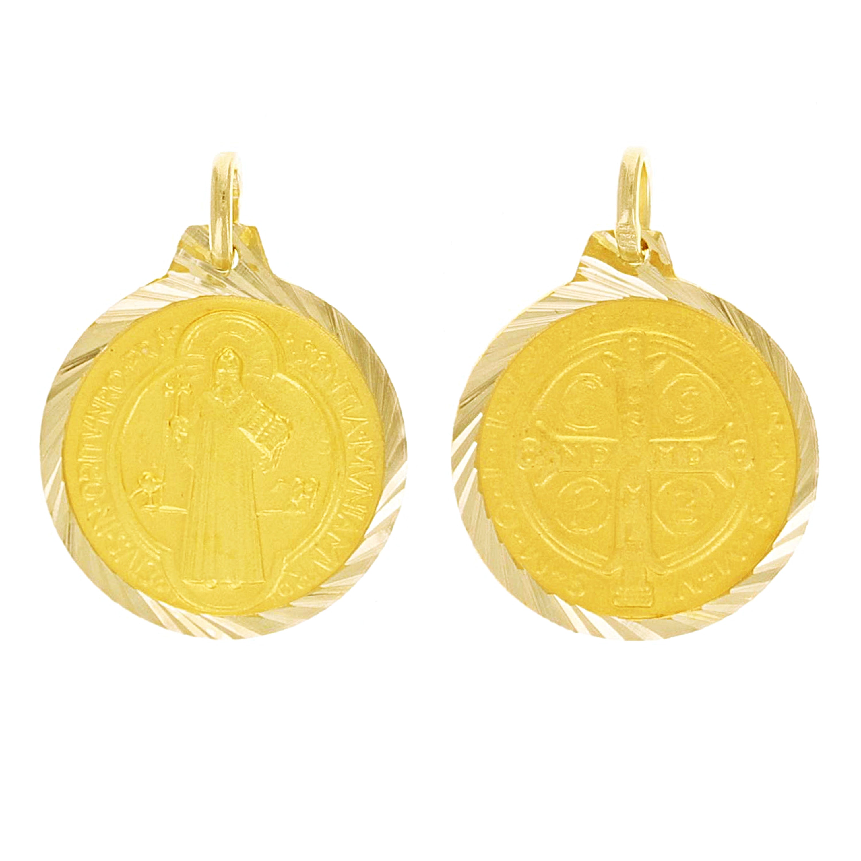 Italian 14k Yellow Gold Saint Benedict Medal Charm Pendant 22mm x 16mm 2 grams