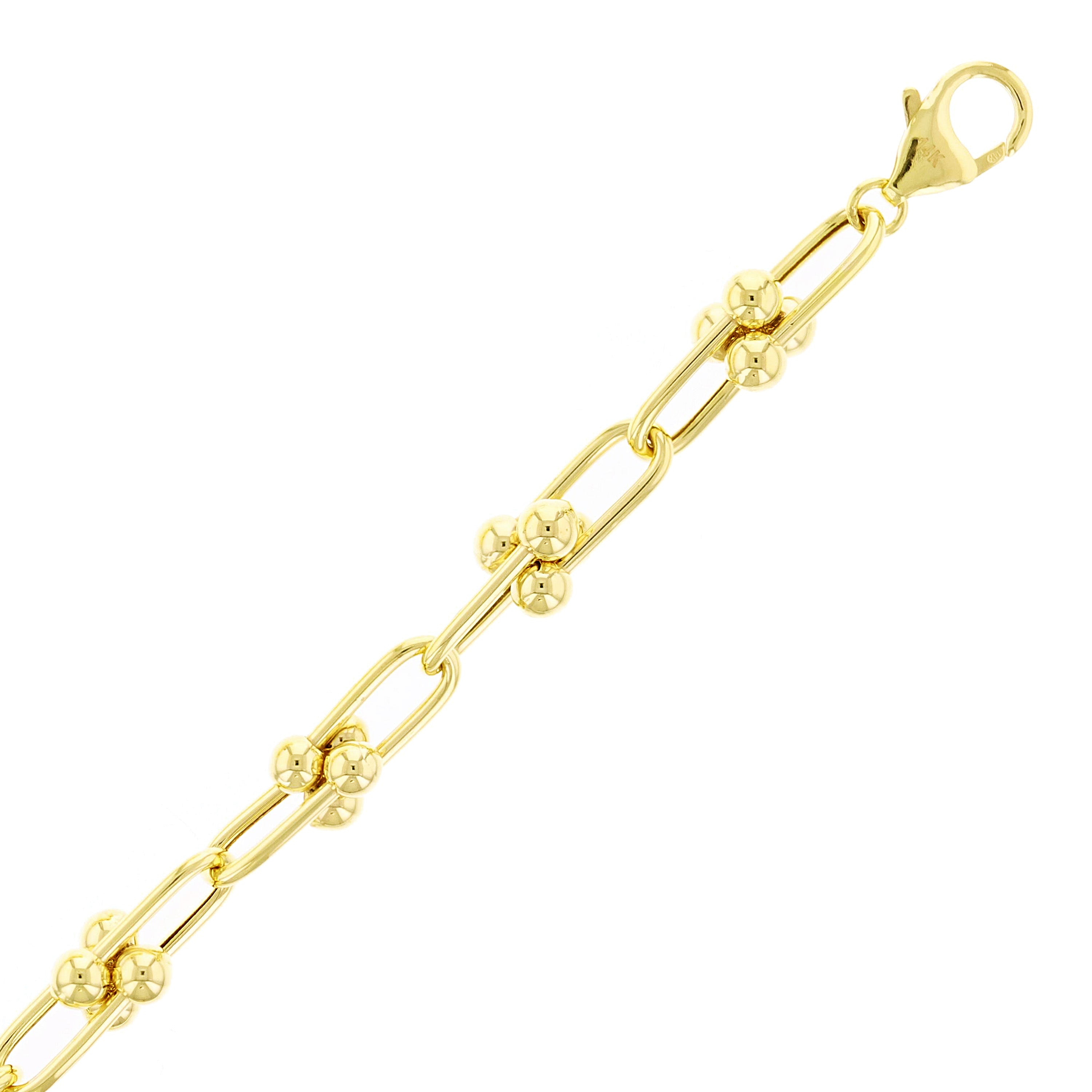 Italian 14k Yellow Gold Solid U Shape Hardwear Link Bracelet 7.5" 8mm 10 grams