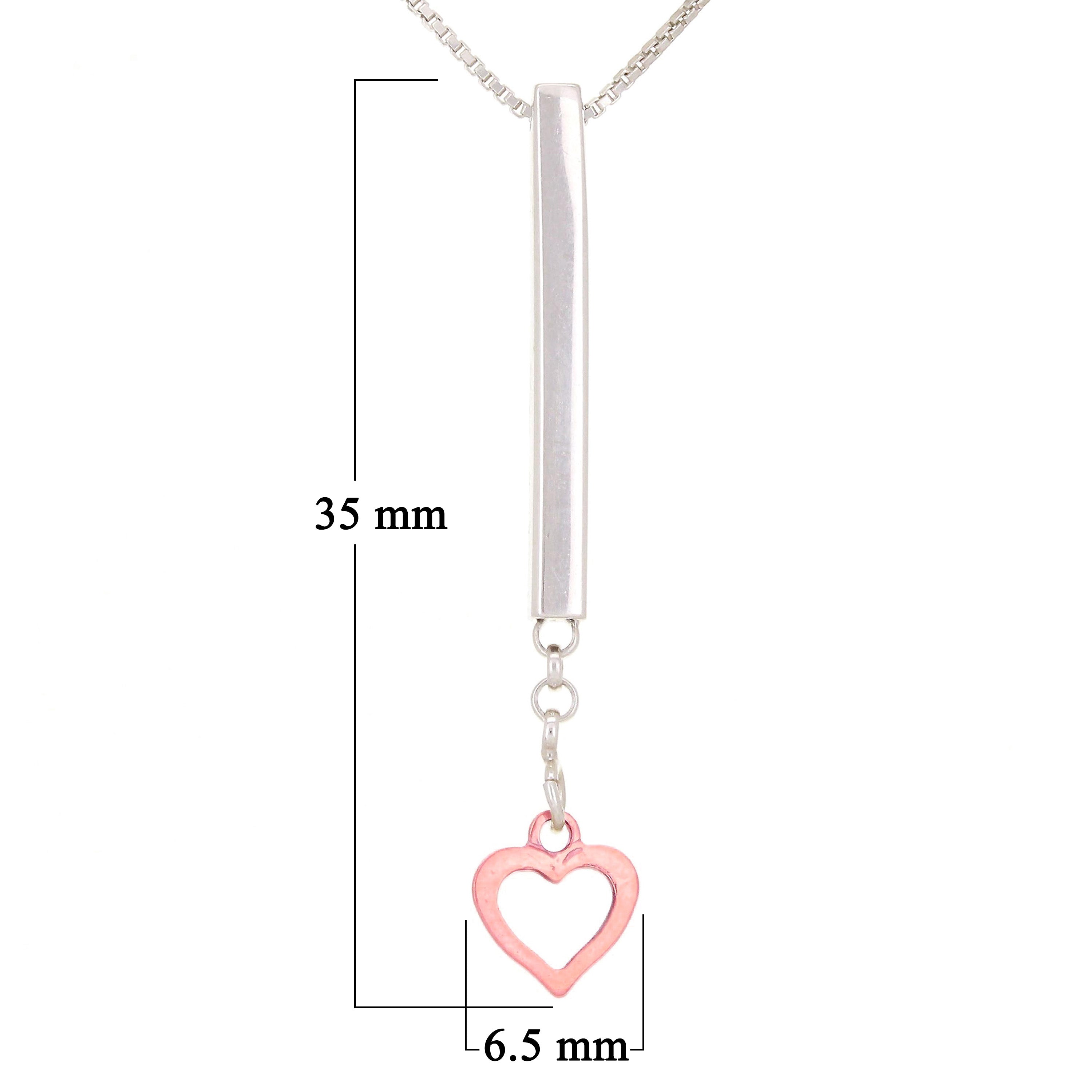 14k Two Tone Gold Dangle Heart Charm Bar Linear Pendant Necklace 18"