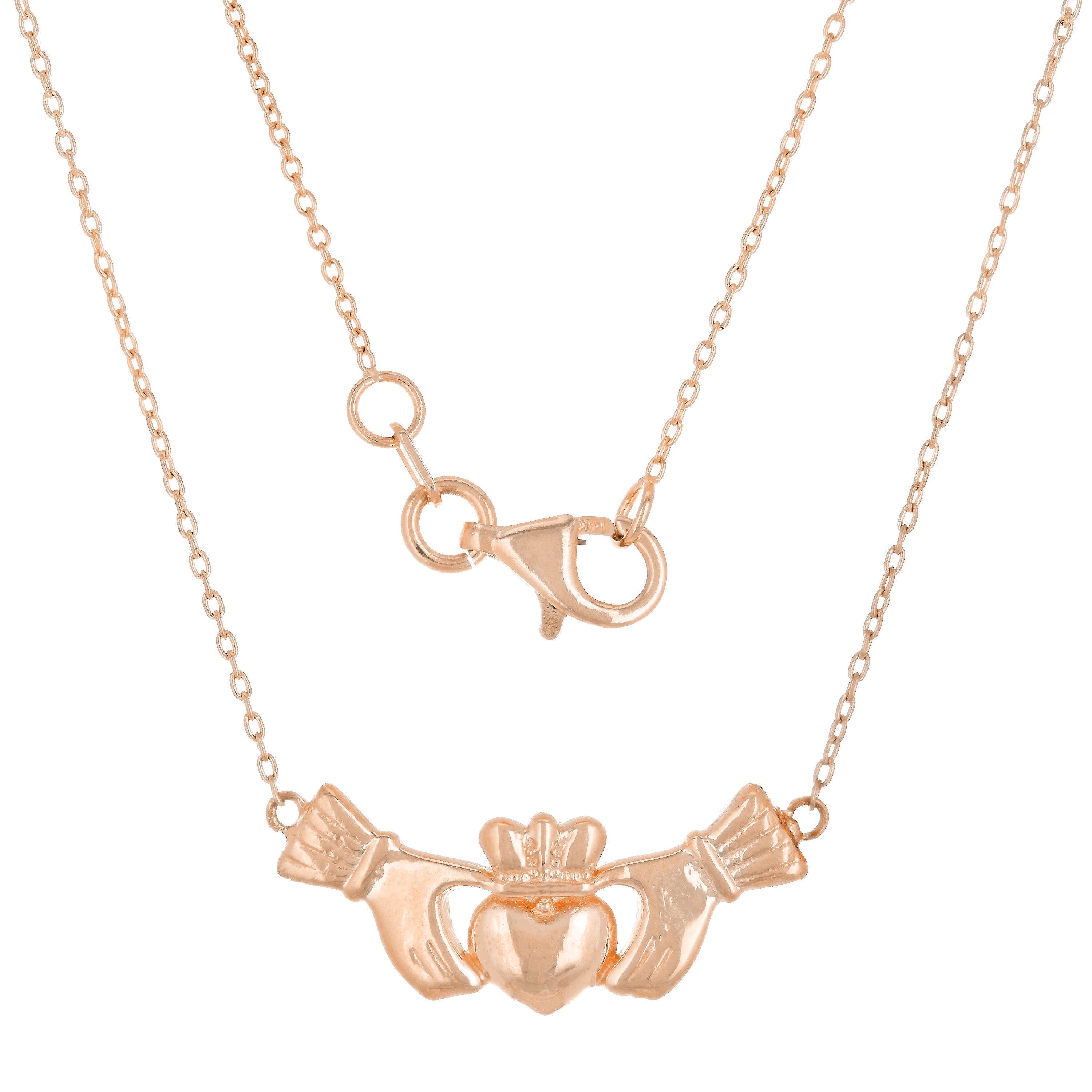 14k Rose Gold Irish Claddagh Pendant Necklace 20" 3.1 grams - Rose