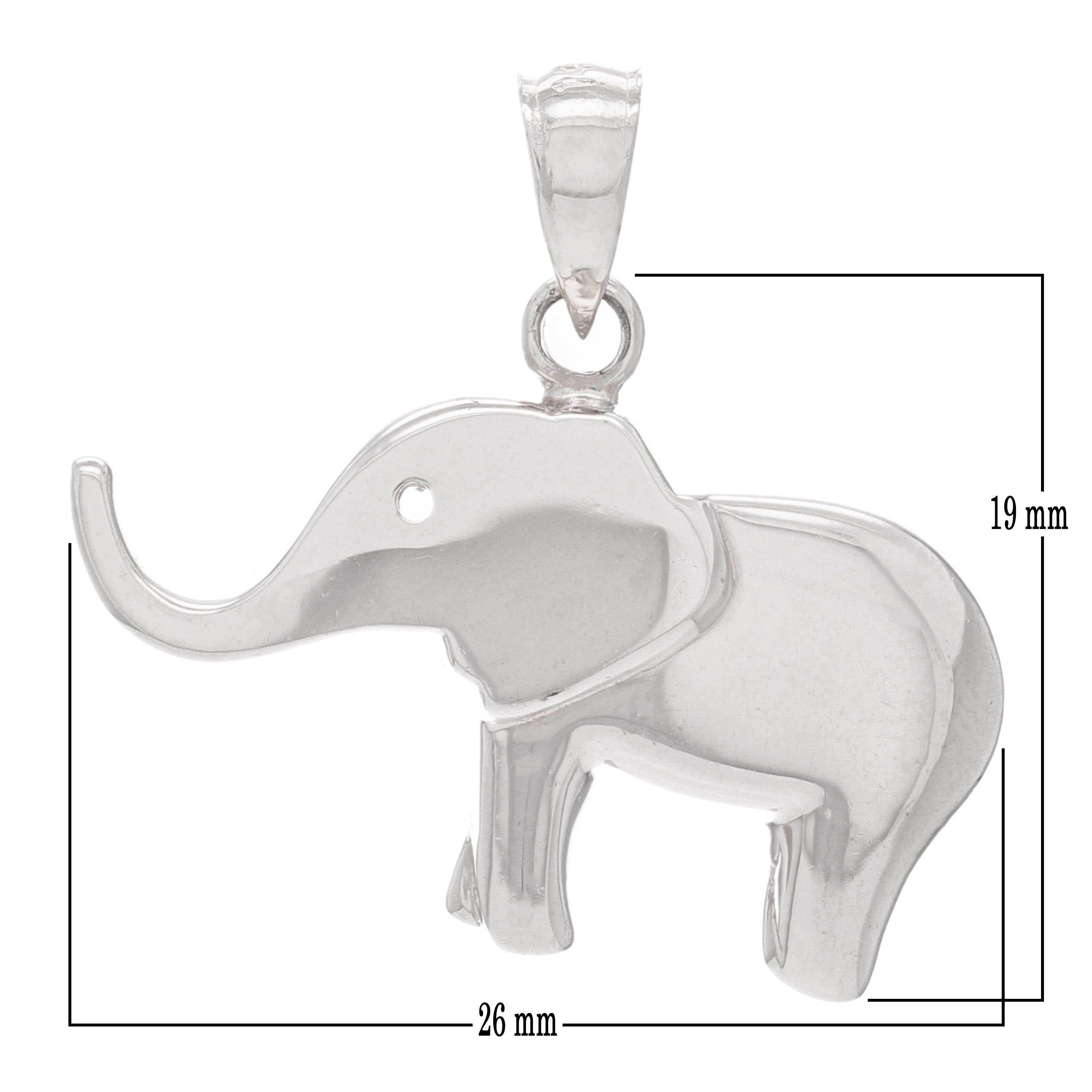 14k White Gold High Polish Good Luck Charm 3D Elephant Pendant 4.1 grams - White