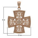 14k Rose Gold Filigree Religious Cross Pendant - Rose