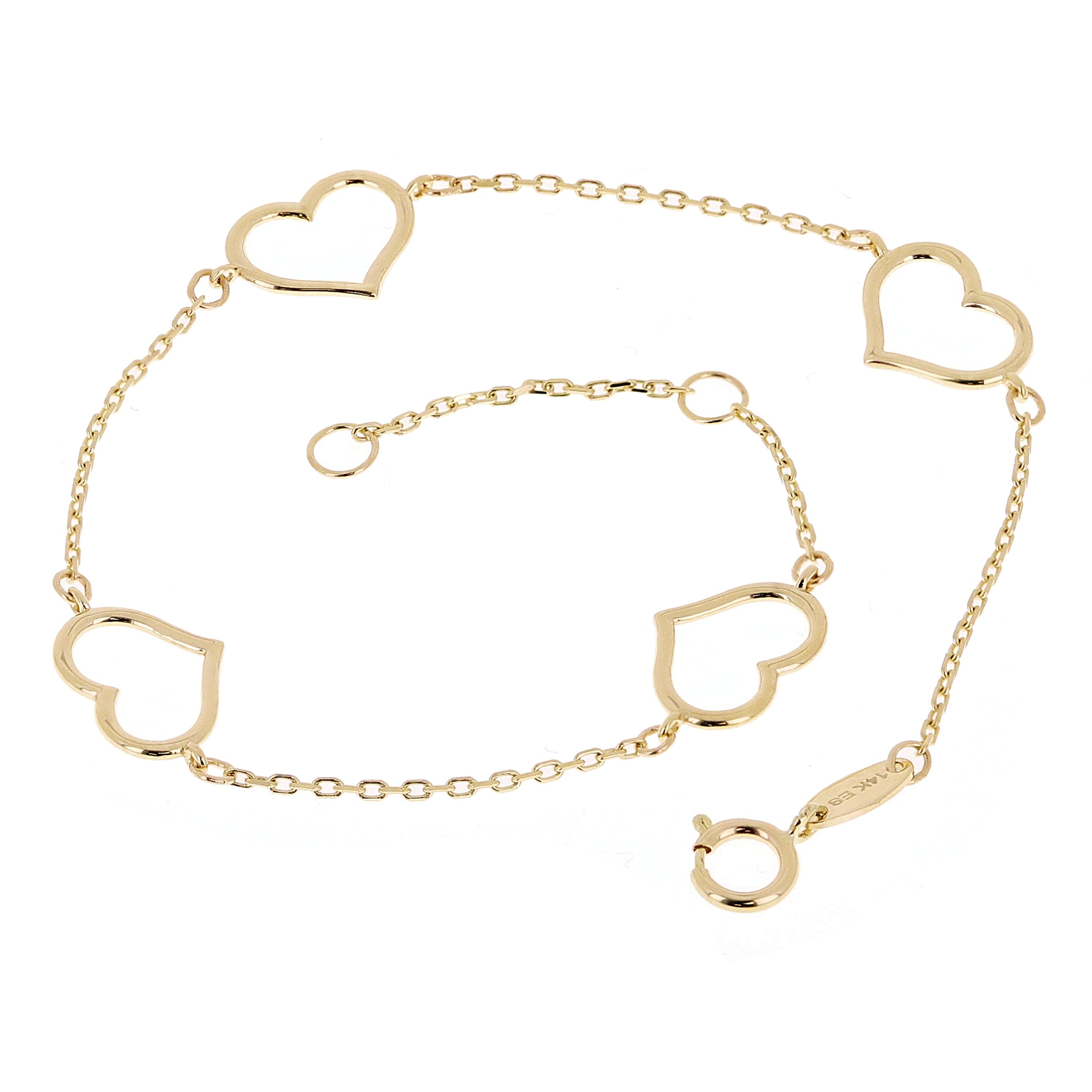 Italian 14k Yellow Gold Heart Link Station Bracelet 7" 7.8mm 1.4 grams - 7"