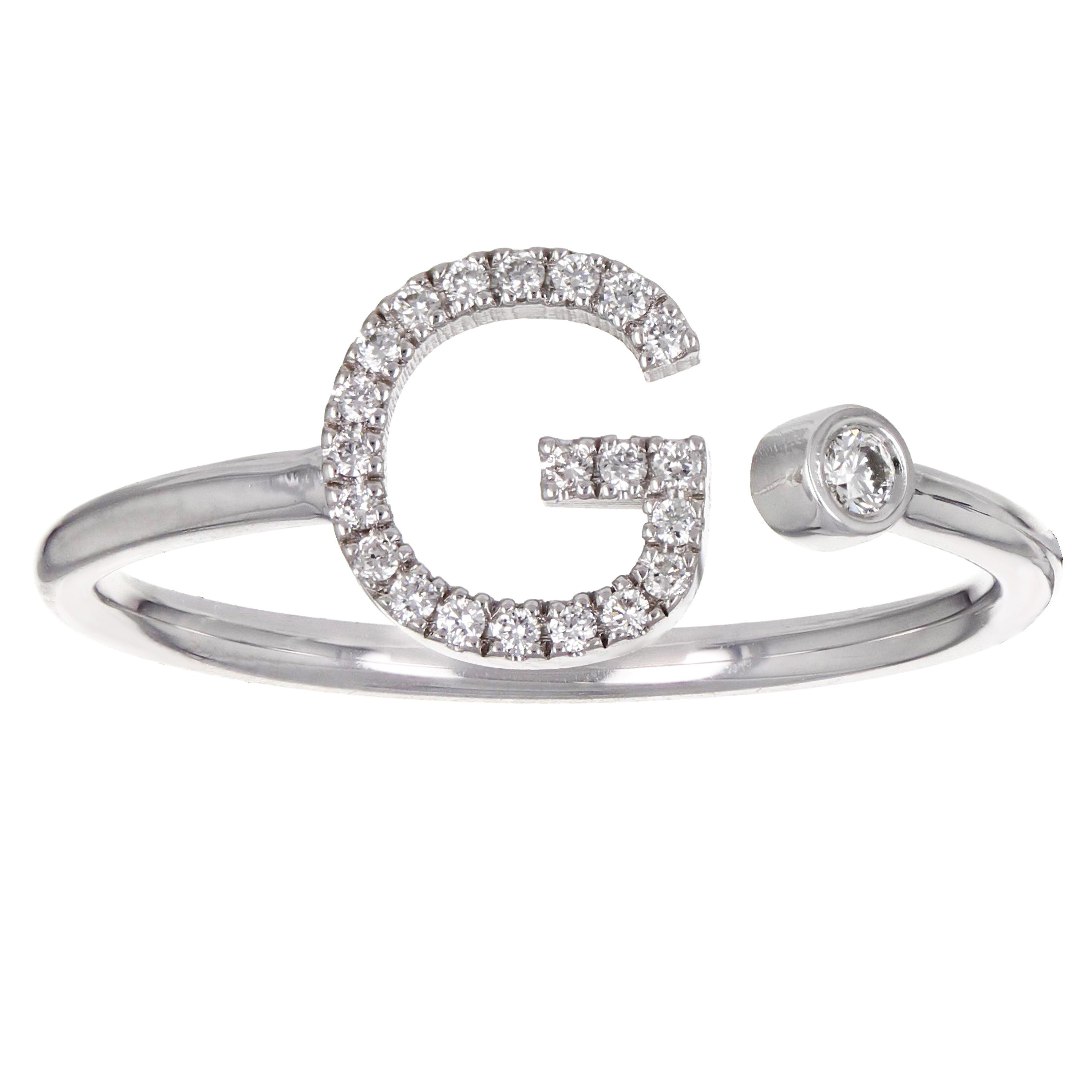 14k White Gold Diamond Initial Letter G Ring Size 6 - Letter G,White