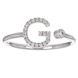 14k White Gold Diamond Initial Letter G Ring Size 6 - Letter G,White