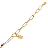 Italian 14k Tri Color Gold Wheat & Paper Clip Clover Charm Bracelet 7.5" 3.1gram