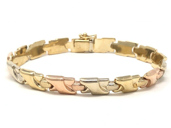 Italian 14k Tri Color Gold Hollow Fancy Bracelet 7.5