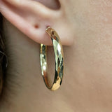 Italian 14k Yellow Gold Polished Faceted Hollow Large Hoop Earrings 1.2"