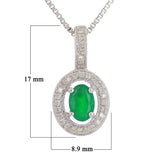 14k White Gold Emerald & Diamond Oval Halo Pendant Necklace 18" - Emerald