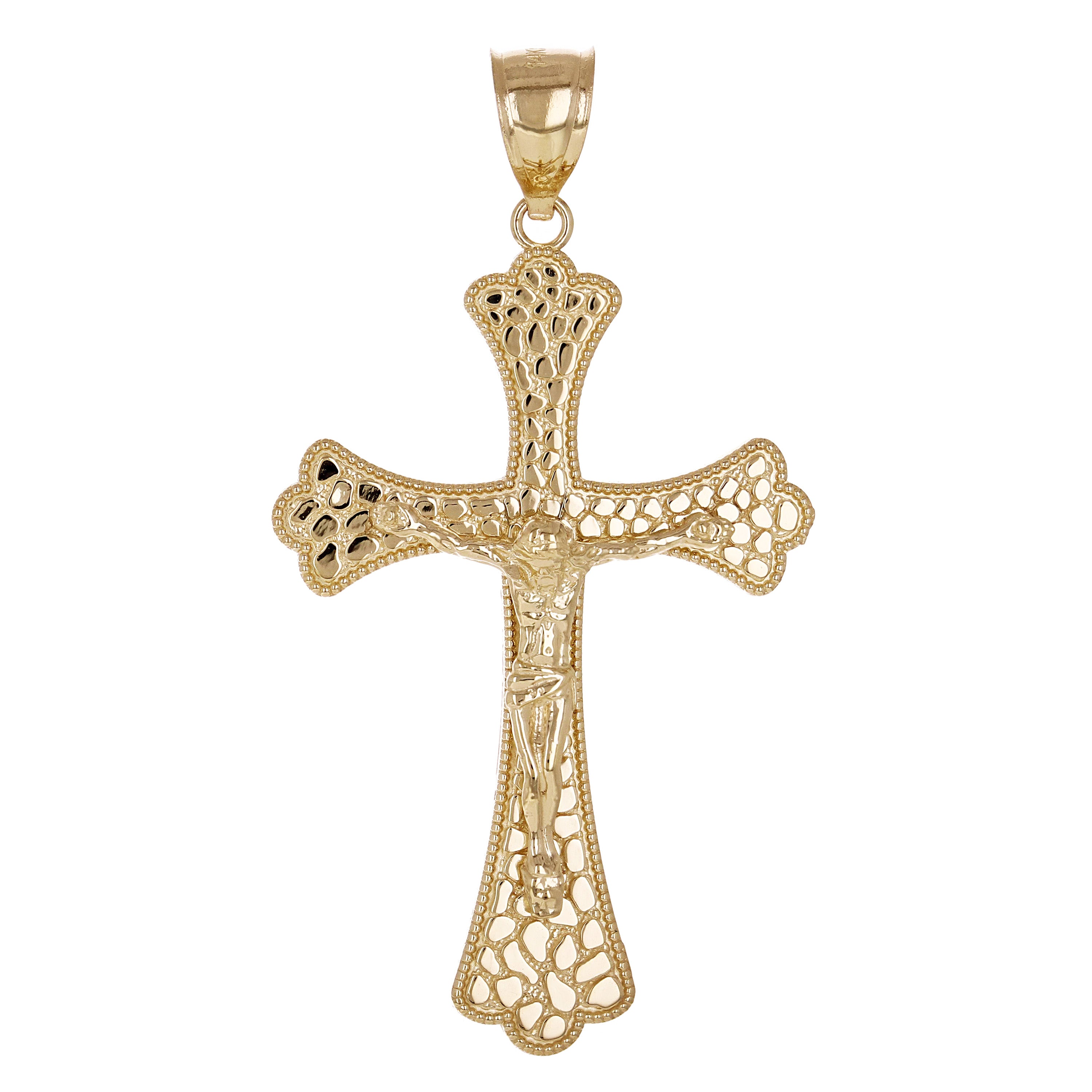 14k Yellow Gold Jesus Christ Crucifix Nugget Cross Charm Pendant 2" 4.6 grams