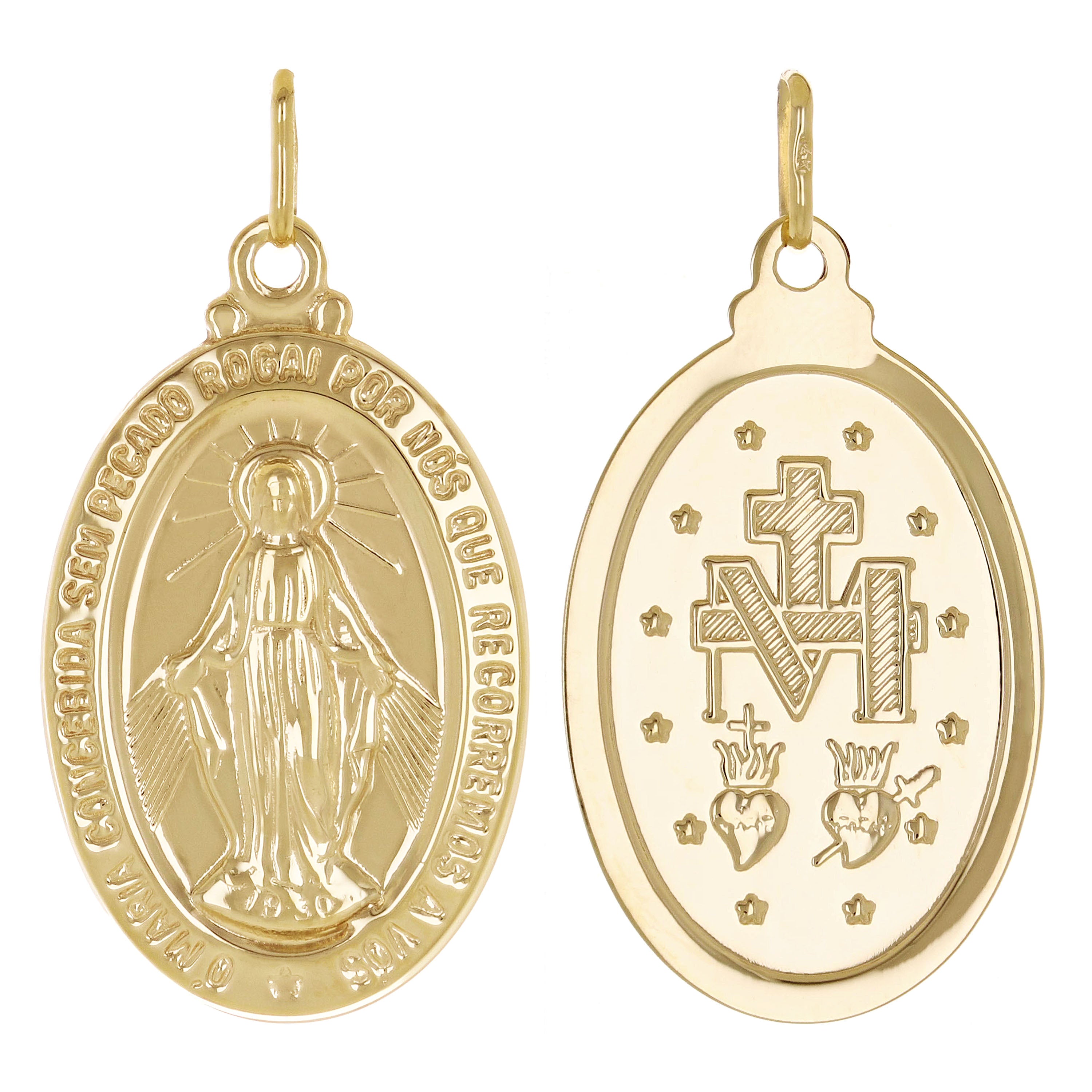 14K Gold Mary Mother of God Miraculous Medal with Words Oval Medal Pendant 4g.