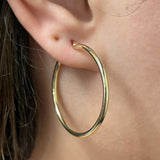 Italian 14k Yellow Gold High Polish Round Hoop Earrings 1" 2mm 1.5 grams