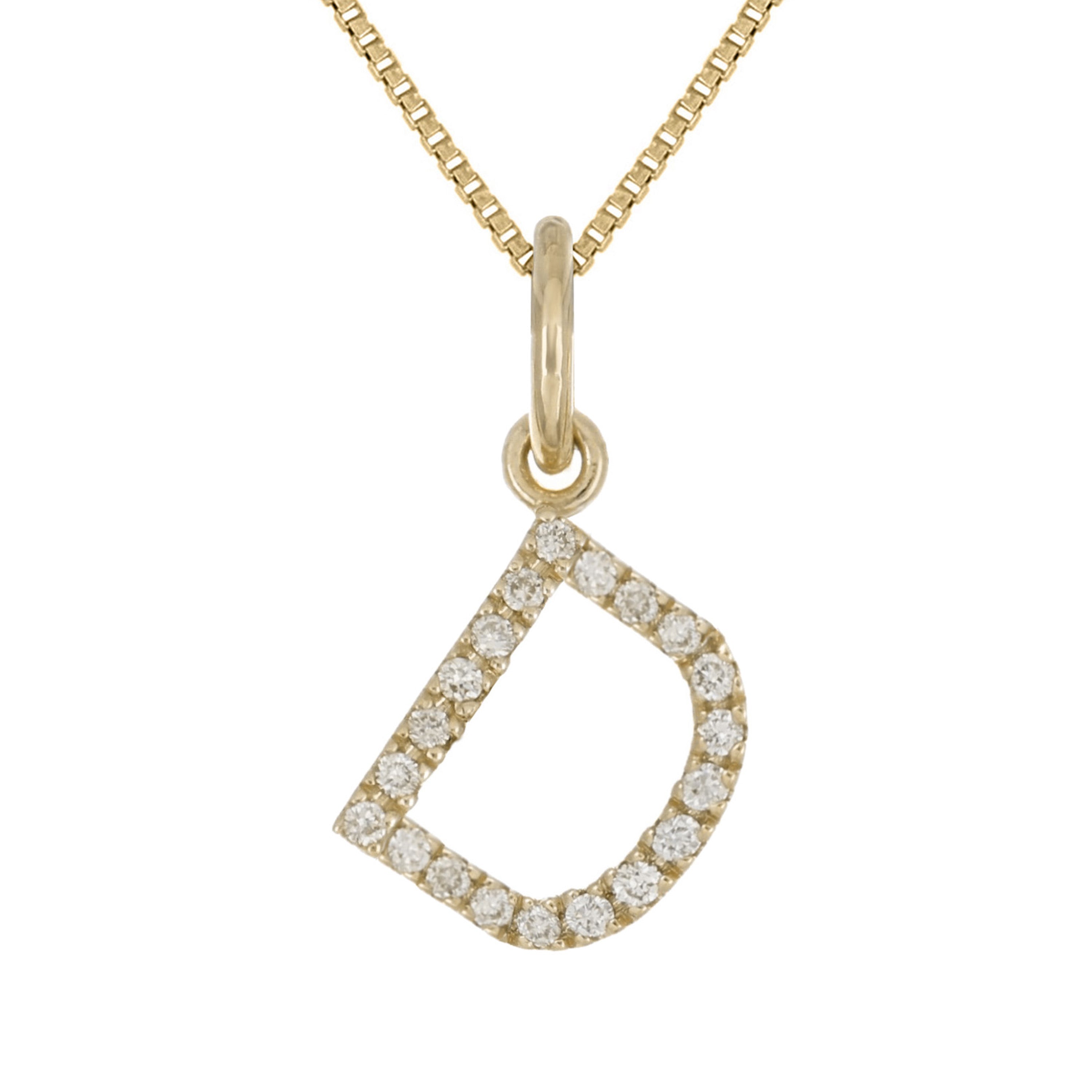 14k Yellow Gold Diamond Initial Letter D Charm Pendant Necklace 18" - Letter D,Yellow