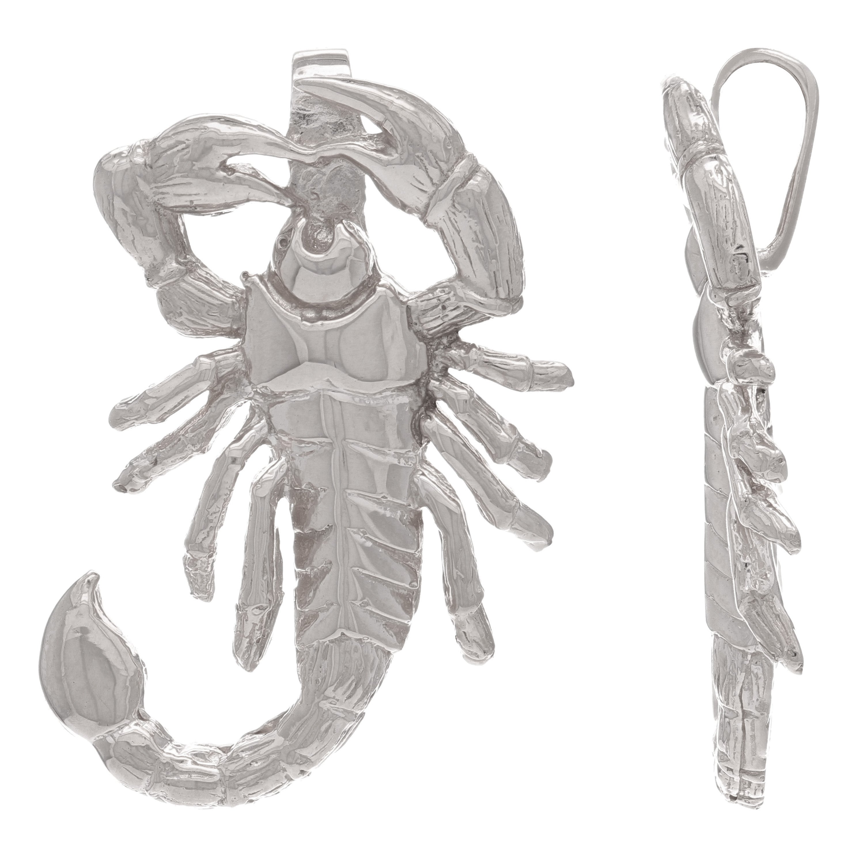 14k White Gold High Polish Scorpion Artisan Charm Pendant - White
