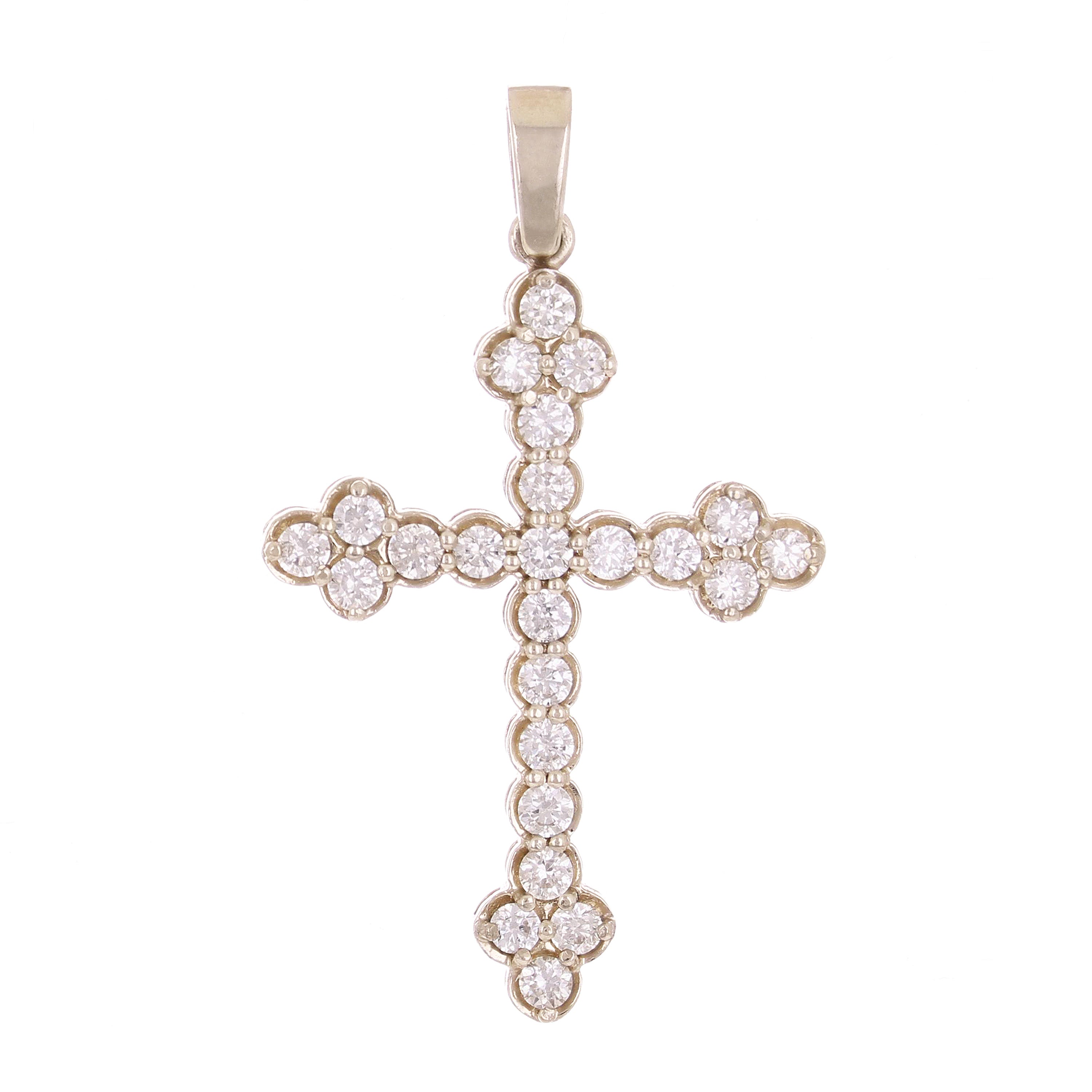 14k White Gold 0.98ctw Diamond Cross Pendant 1.5" 2.6 grams