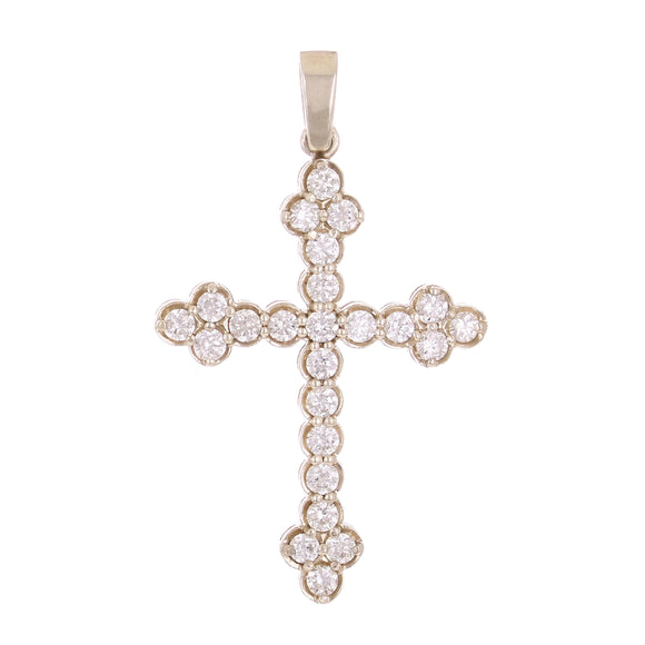 14k White Gold 0.98ctw Diamond Cross Pendant 1.5