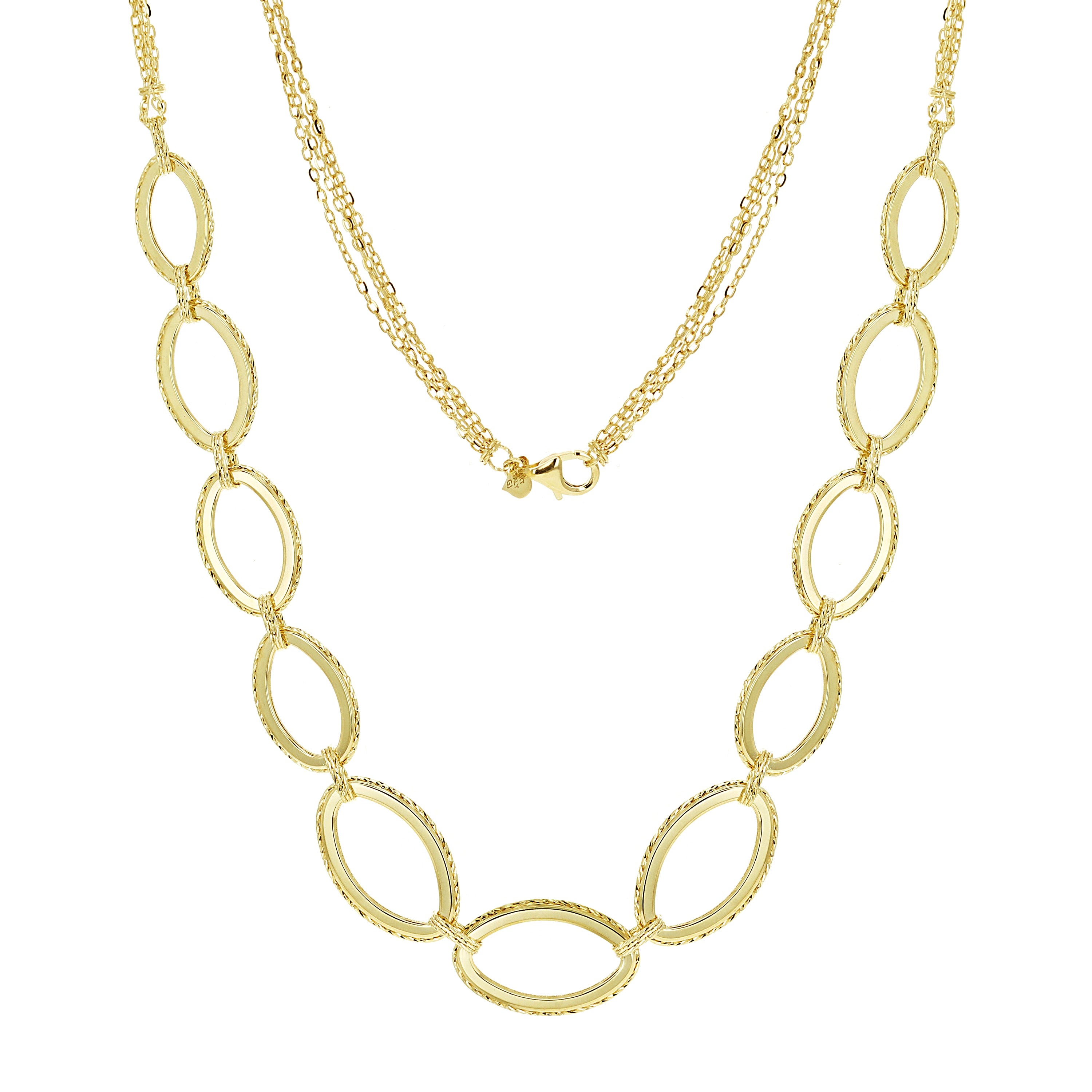 Italian 14k Yellow Gold Oval Graduated Fancy Link Necklace 18.5" 14 grams