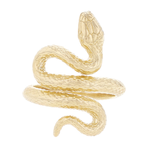 14k Yellow Gold Textured Curling Cobra Snake Polished Fashion Ring Size 8 - Ring Size 8