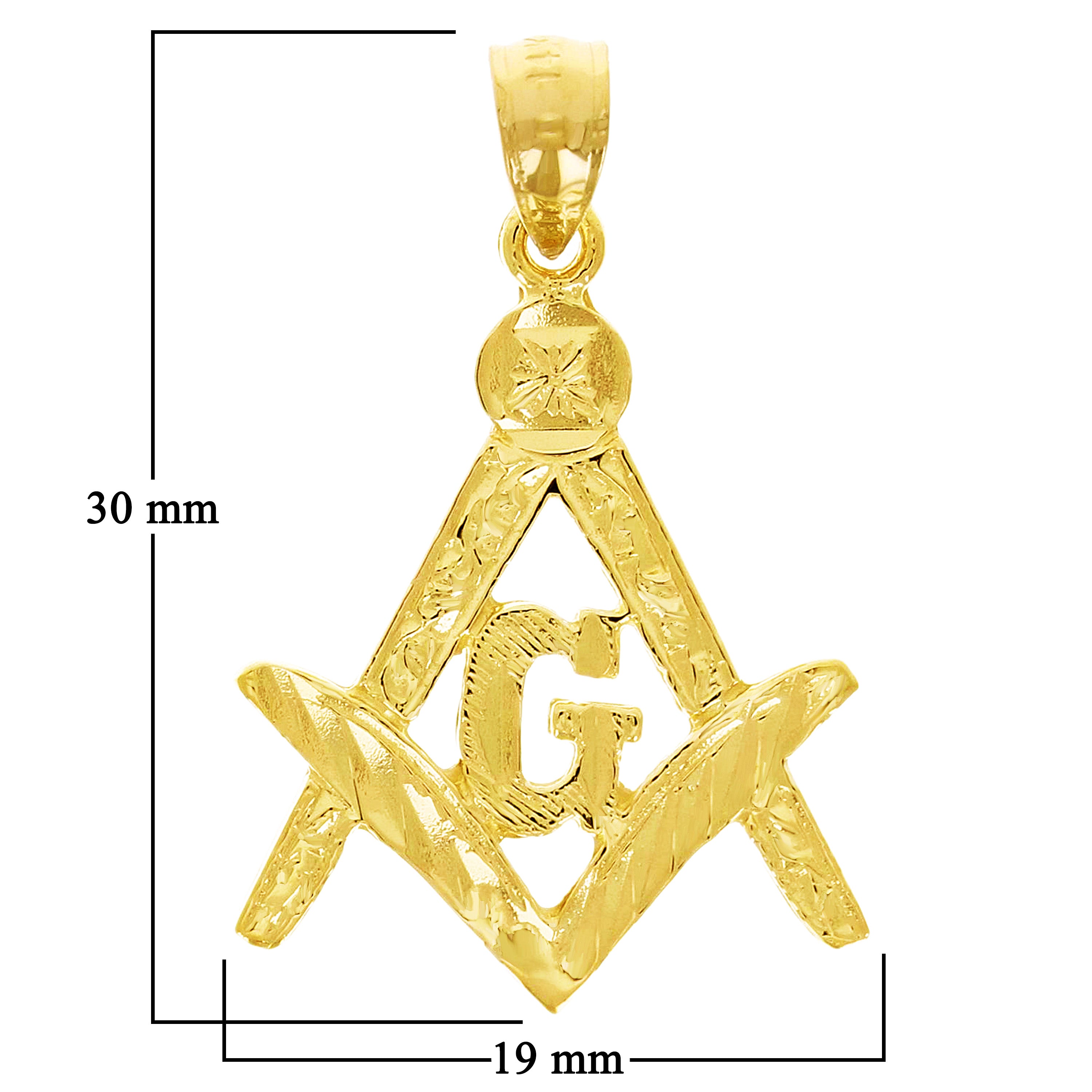 14k Yellow Gold Solid Diamond Cut Freemason Masonic Pendant 1.16" 1.6 grams