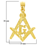 14k Yellow Gold Solid Diamond Cut Freemason Masonic Pendant 1.16" 1.6 grams