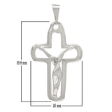 14k White Gold Solid Cross Jesus Crucifix Religious Charm Pendant 5.9 grams - White