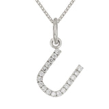 14k White Gold Diamond Initial Letter U Charm Pendant Necklace 18" - Letter U,White