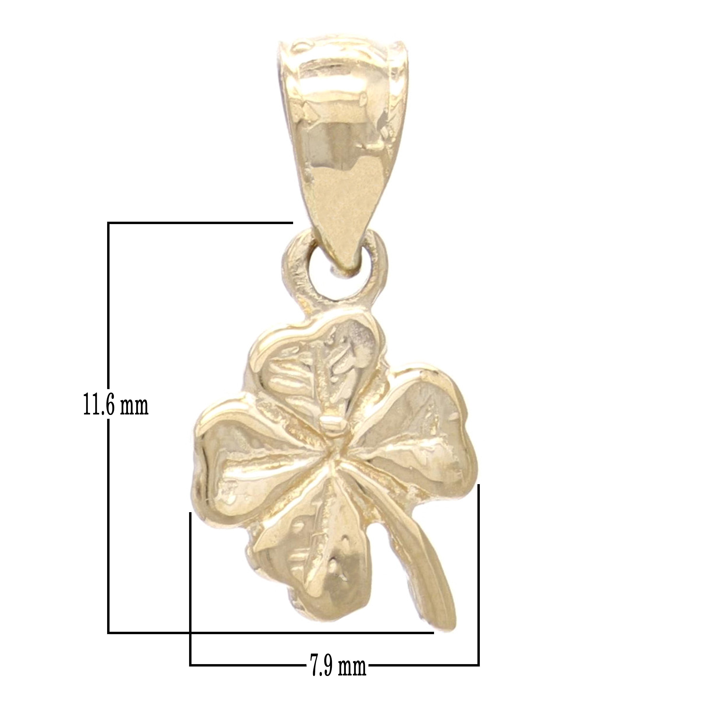 14k Yellow Gold Solid Small Irish Lucky Four Leaf Clover Charm Pendant 0.7 gram - Yellow