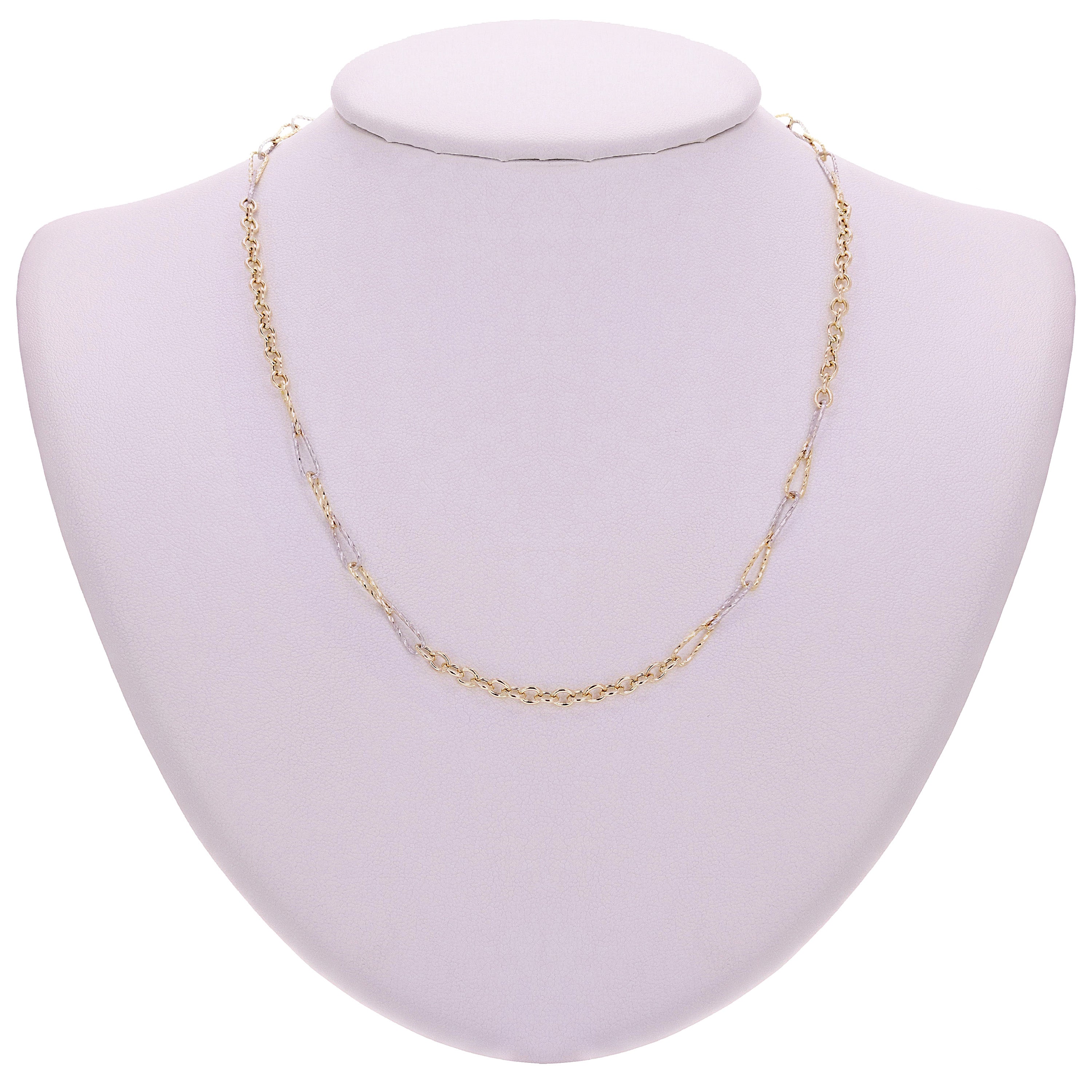 Italian 14k Two-Tone Gold Rolo & Twisted Paper Clip Link Necklace 18" 5.8 grams - Yellow and White,18" 5.8 grams