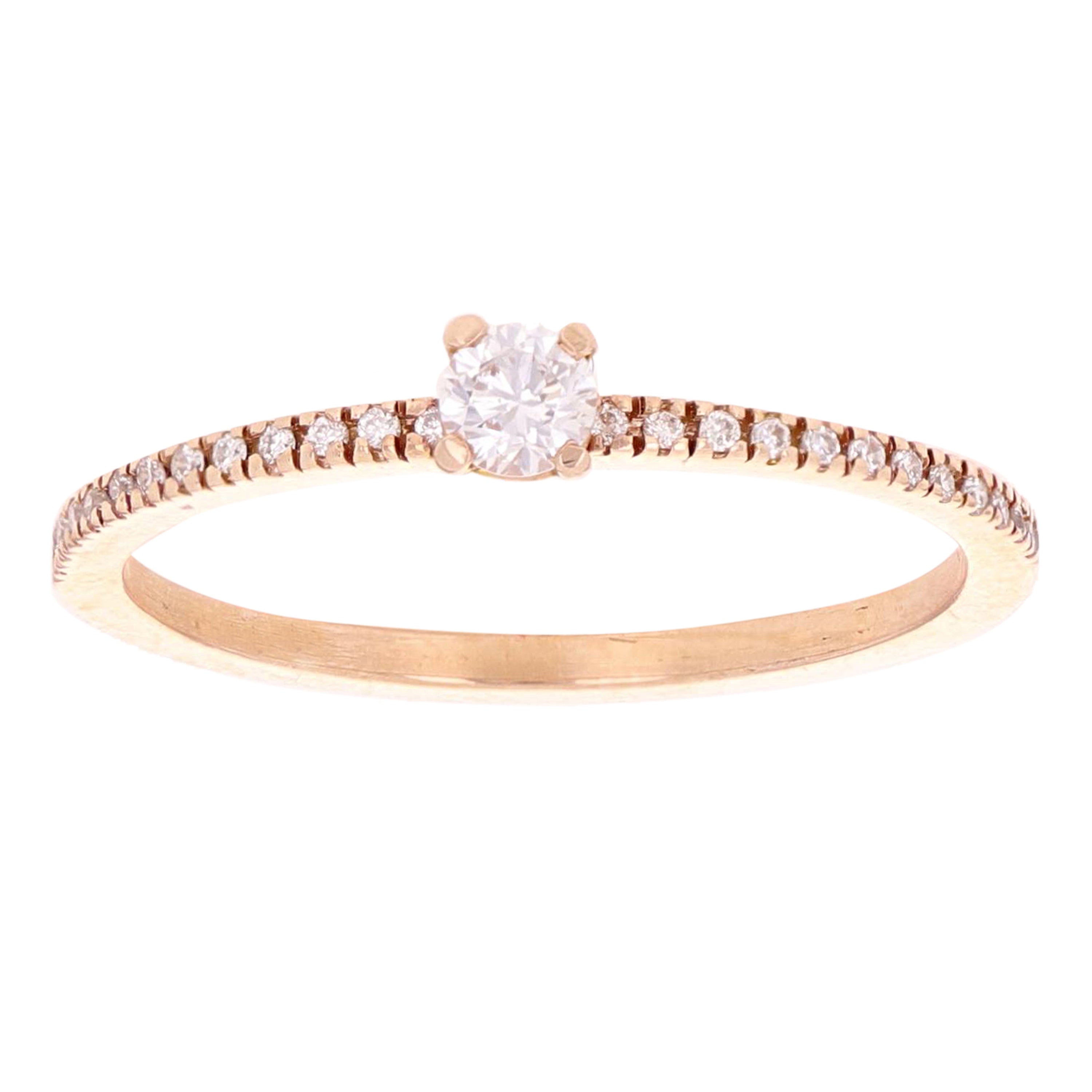 14k Rose Gold 0.21ctw Diamond Petite Solitaire Promise Engagement Stacking Ring Size 6 - Rose