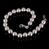 Italian 14k White Gold Hollow Ball Bead Bracelet 8" 8mm 8.1 grams - White